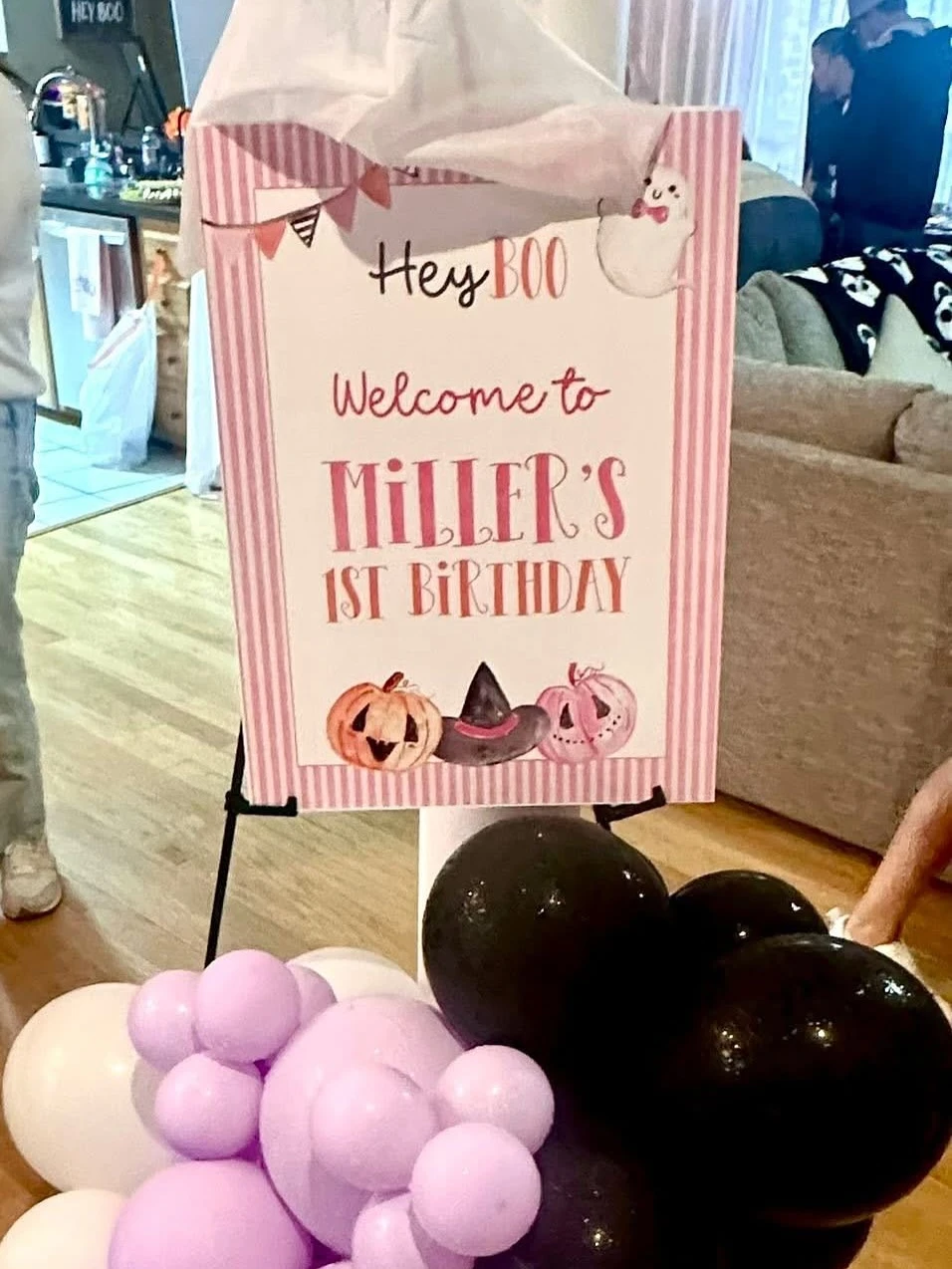 Striped Hey Boo Welcome Board spooky one first birthday