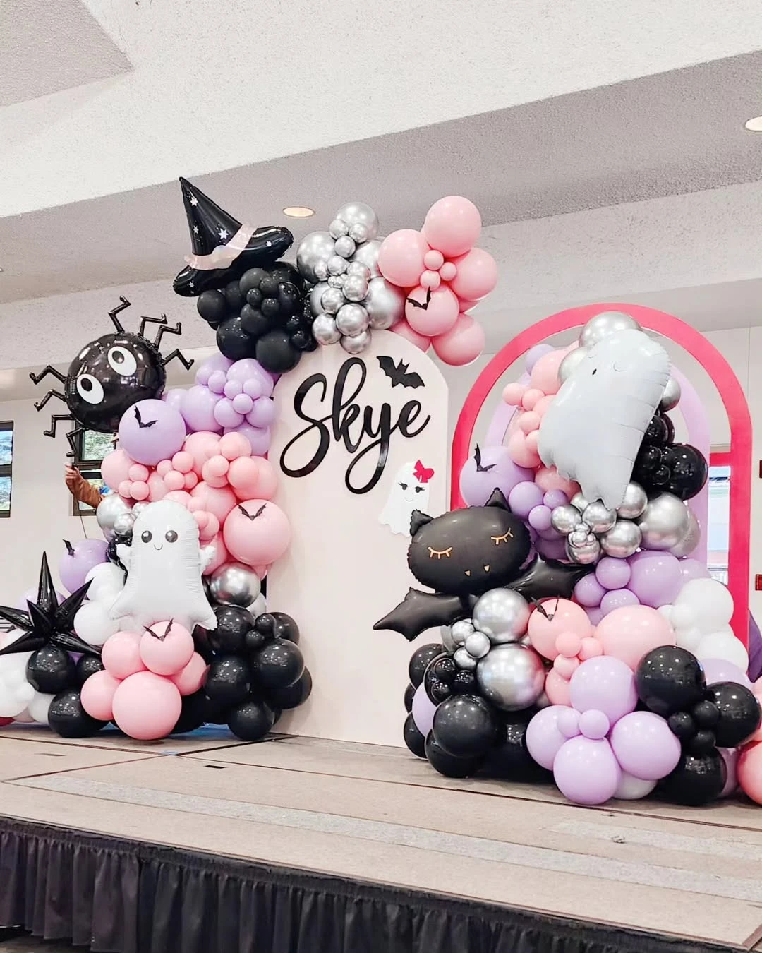 Pastel Character Balloon Wall spooky one first birthday