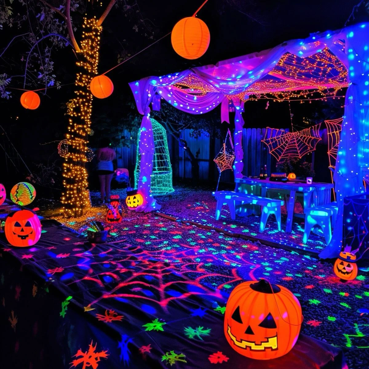 Neon Nighttime Lighting summerween party ideas