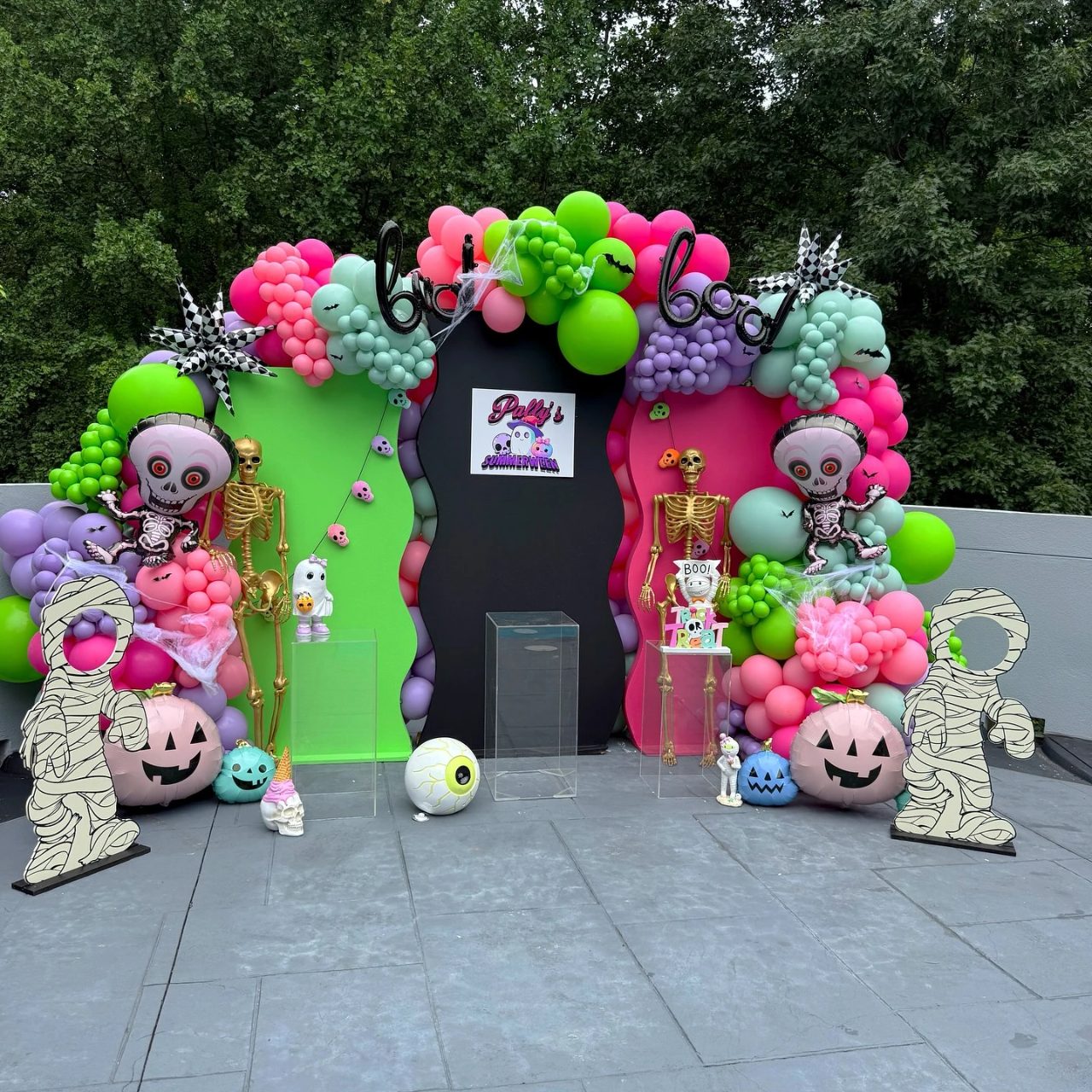 Neon Photo Backdrops summerween party ideas
