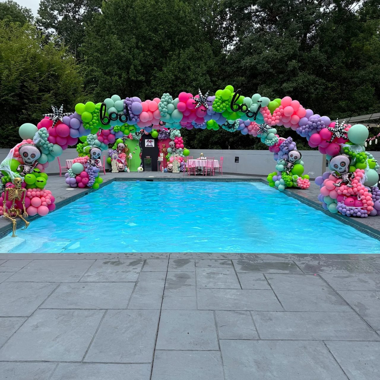 Poolside Skeleton Loungers summerween party ideas