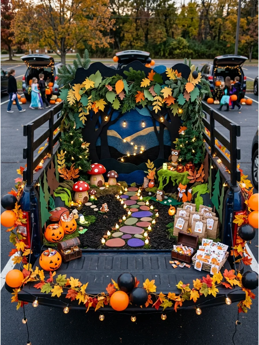 A detailed walk-through style display in a long truck bed.