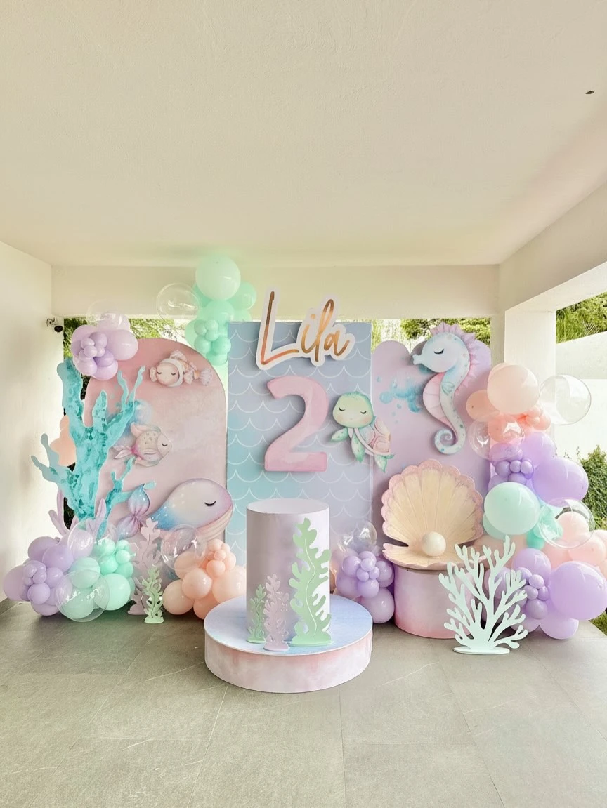 Layered Pastel Backdrop Displays under the sea birthday party