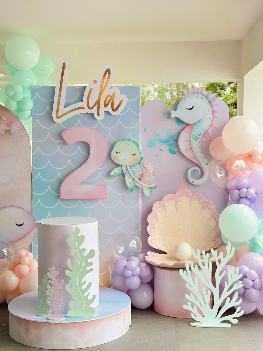 Layered Pastel Backdrop Displays under the sea birthday party