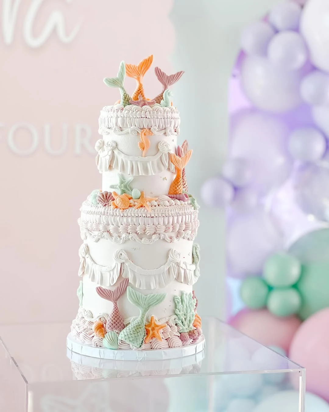 Textured Ocean Wave Cakes under the sea birthday party