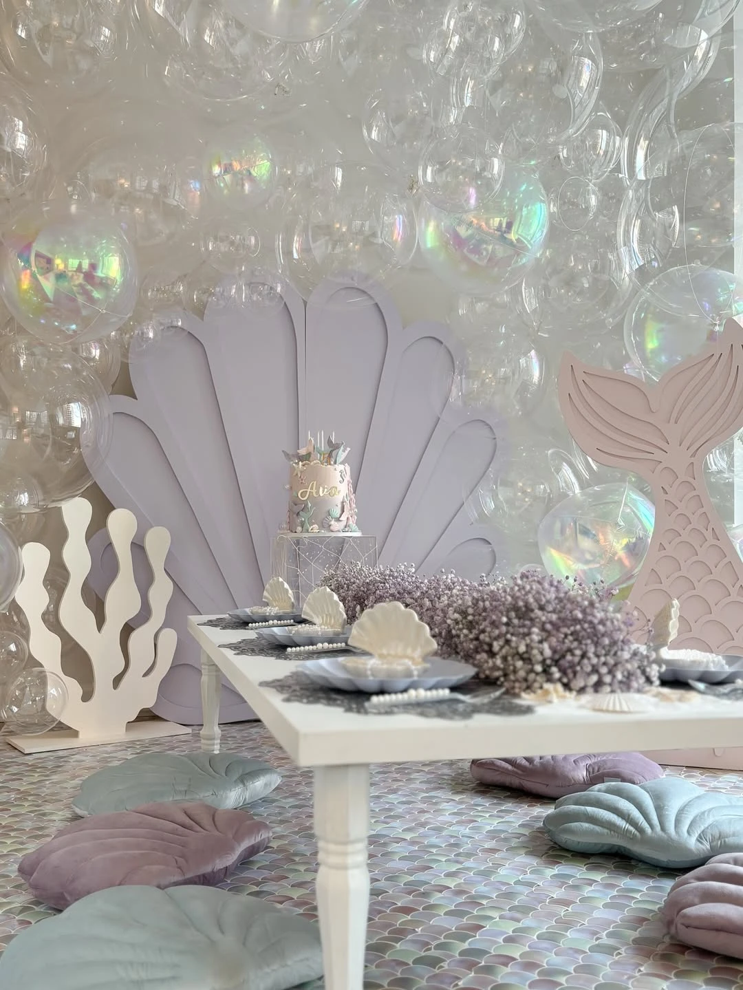 Bubble-Themed Floor Seating Arrangements under the sea birthday party