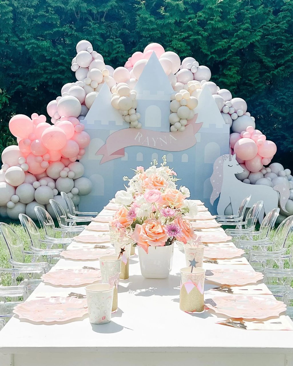 Pastel Castle Backdrop unicorn birthday party ideas
