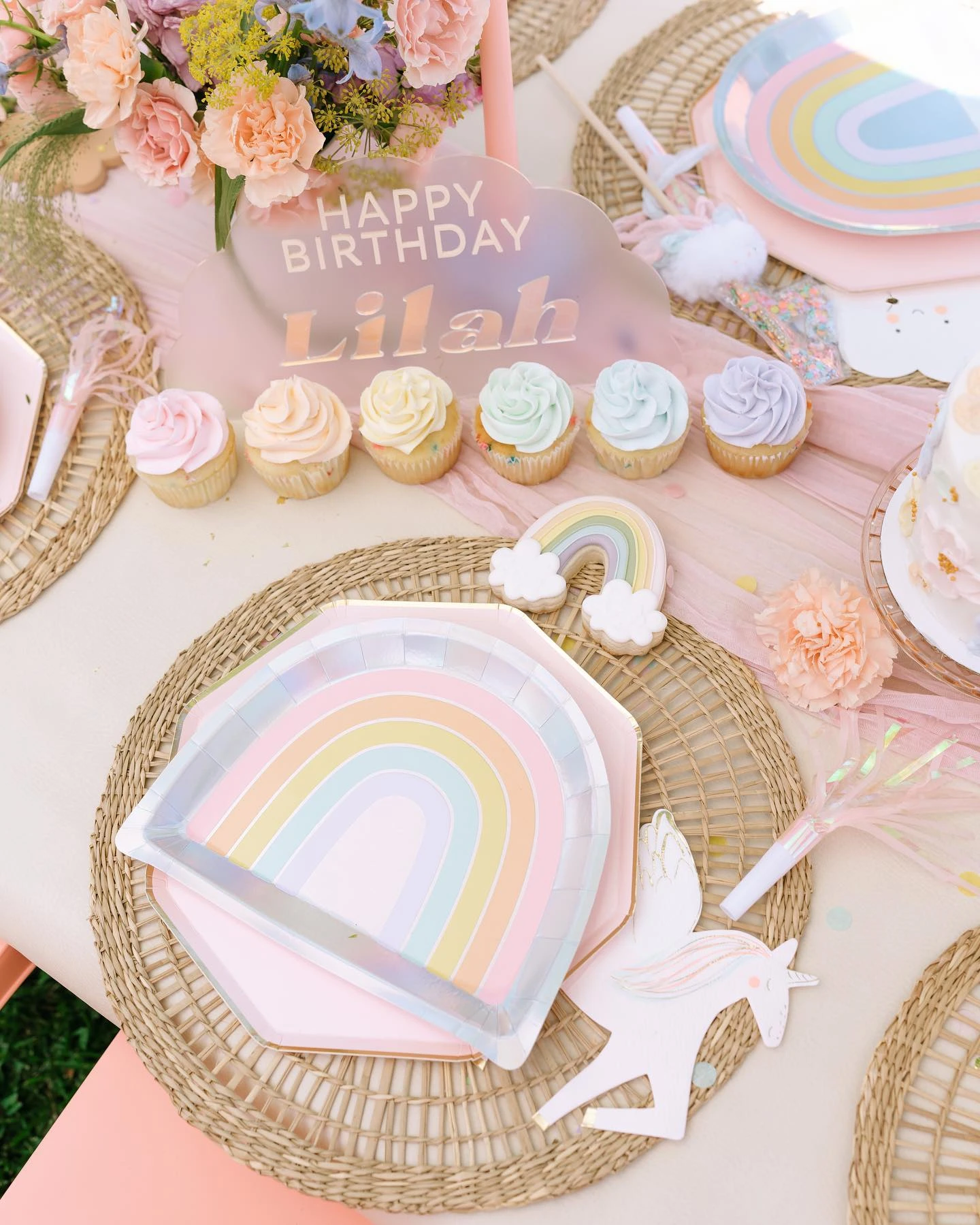 Layered Pastel Table Scapes unicorn birthday party ideas