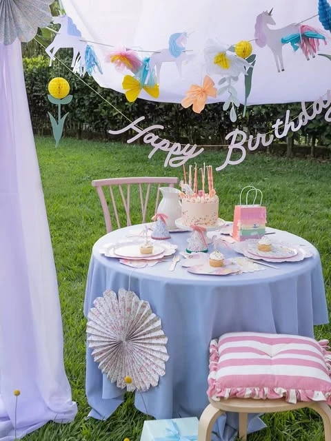 Garden Picnic Table Settings unicorn birthday party ideas
