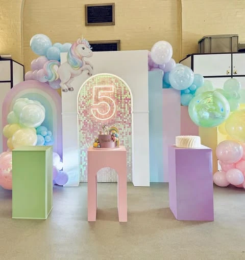 Iridescent Shimmer Wall Focal Point unicorn birthday party ideas