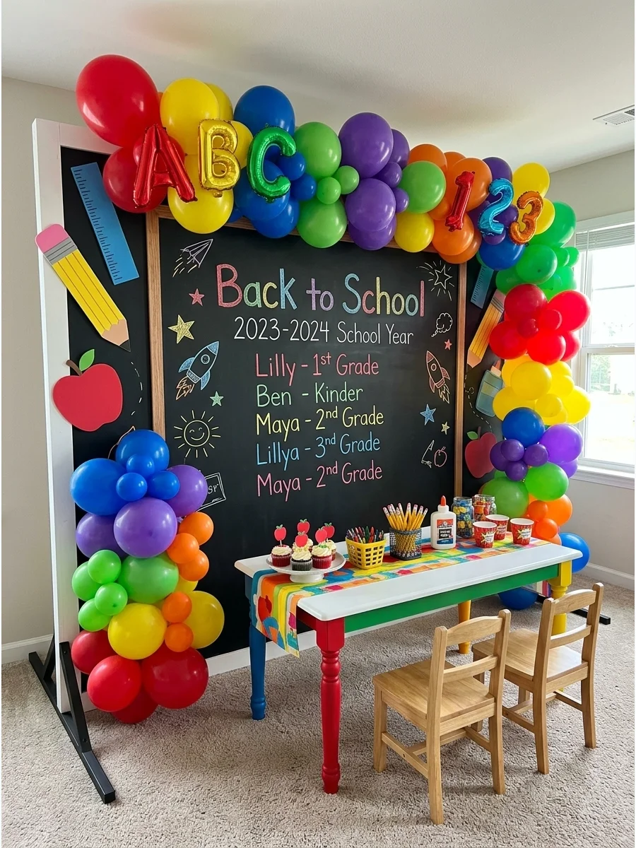Colorful Chalkboard Backdrop back to school party