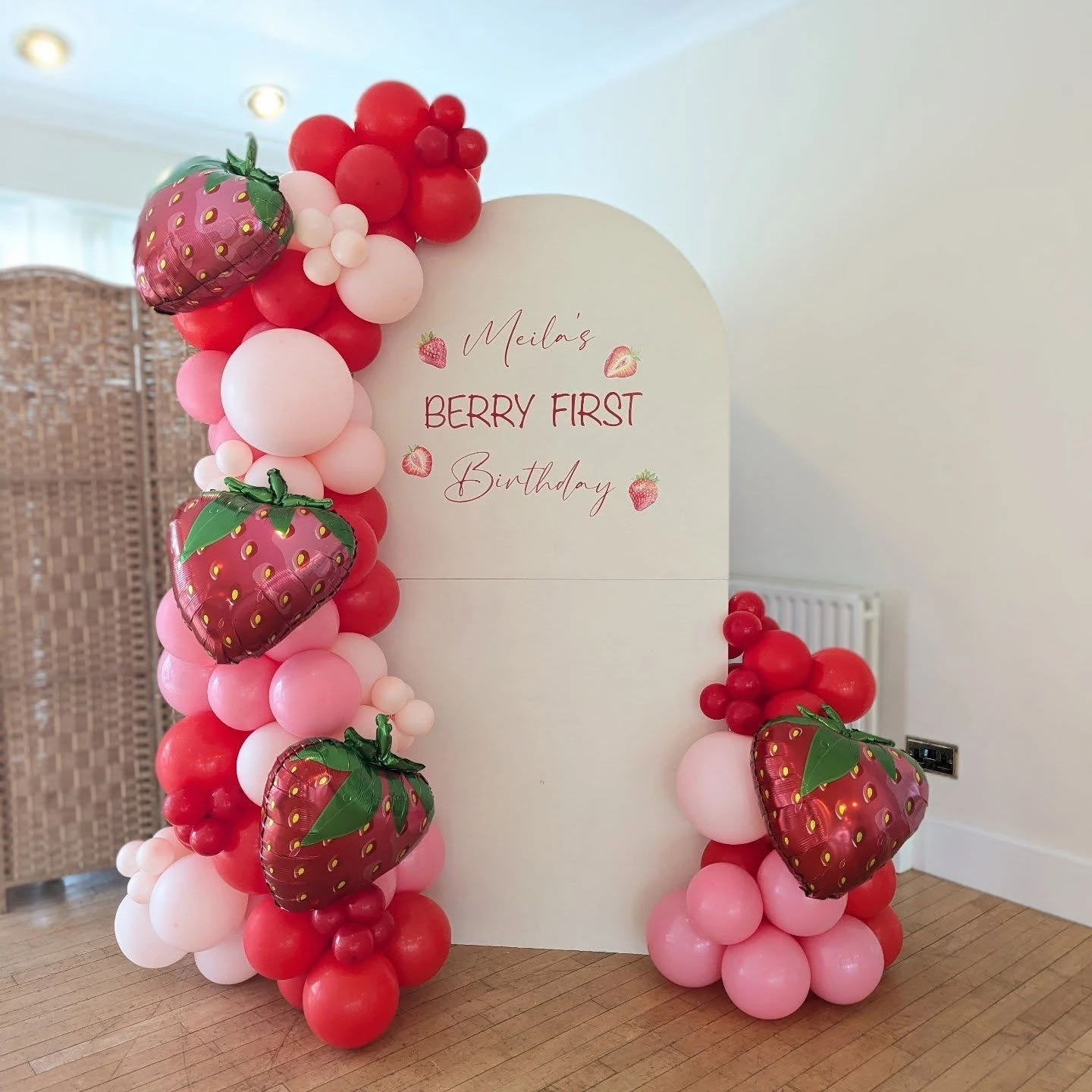 Arched Backdrop with Foil Berries berry first birthday