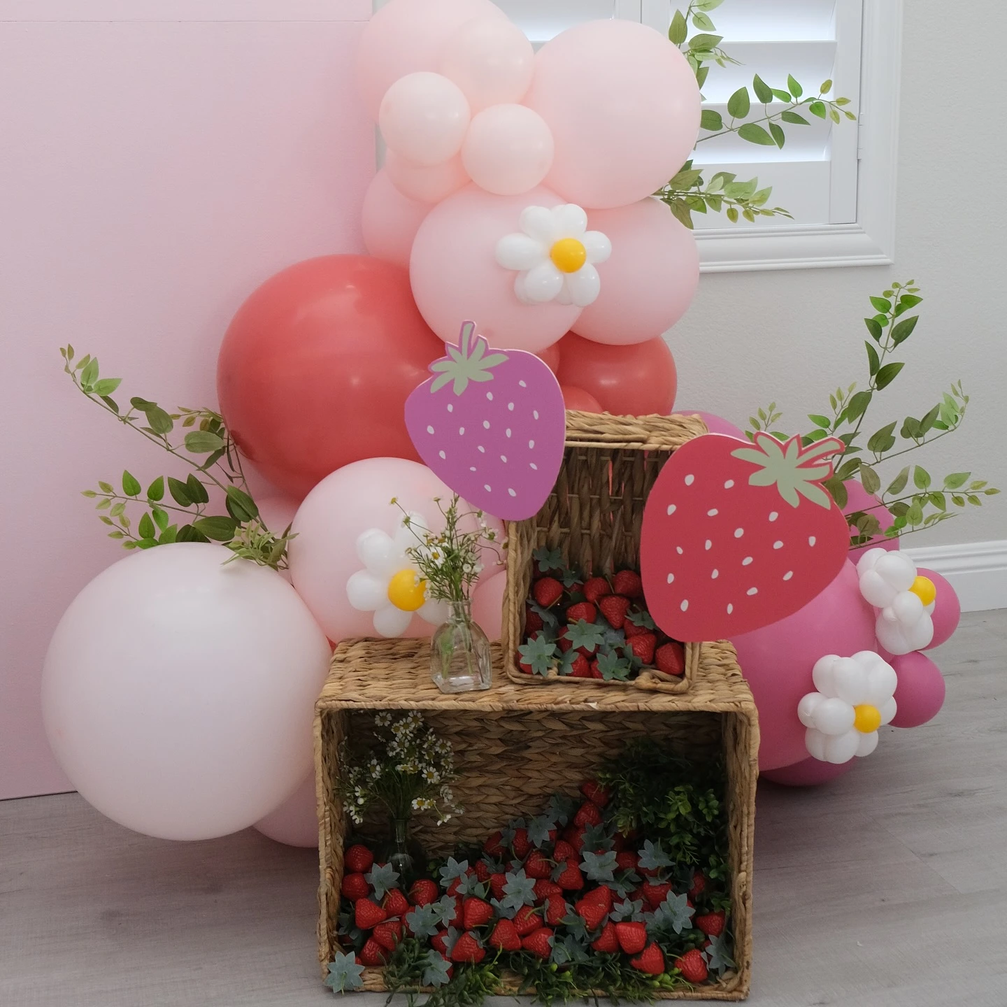Woven Basket Floor Decor berry first birthday