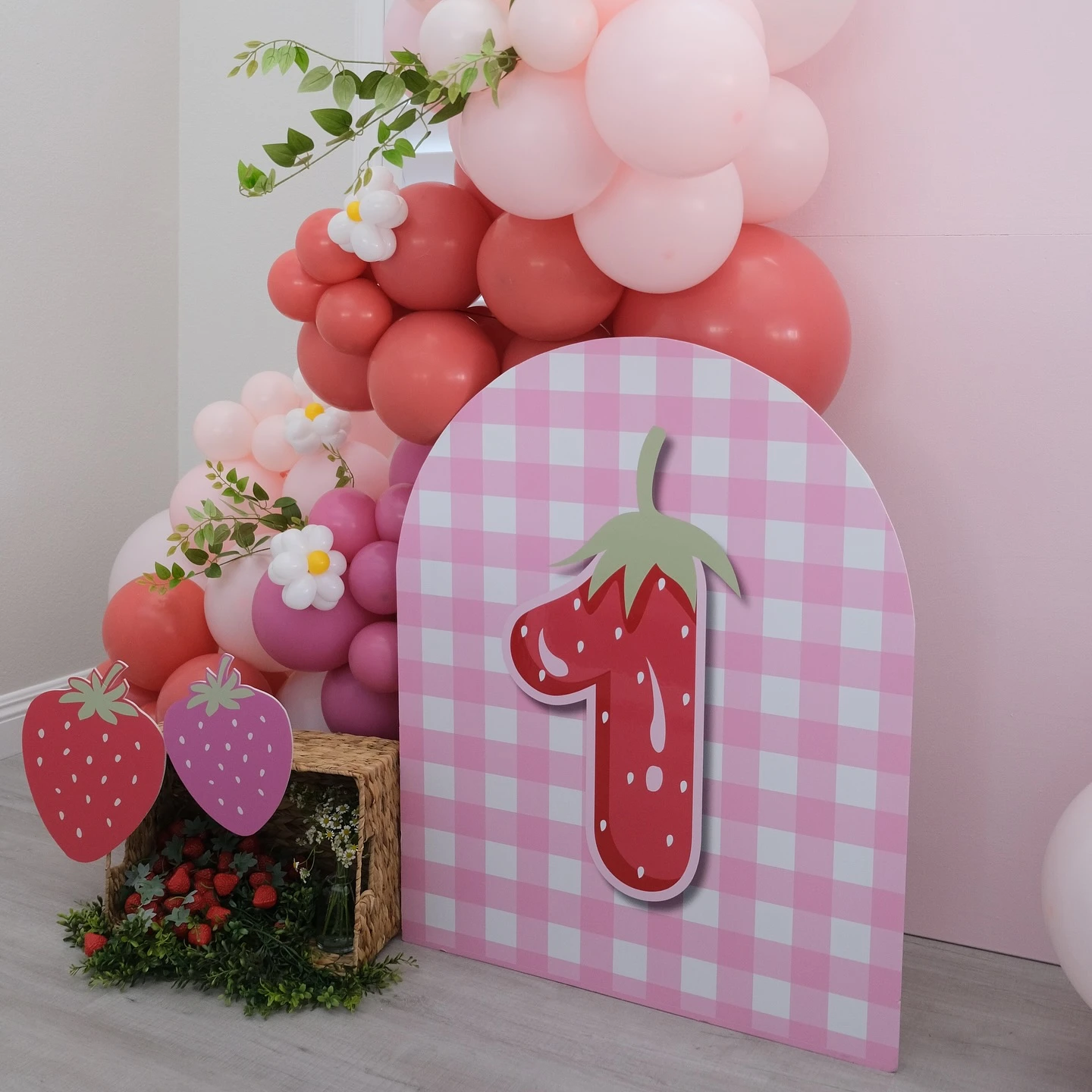 Patterned Arch Milestone Signage berry first birthday