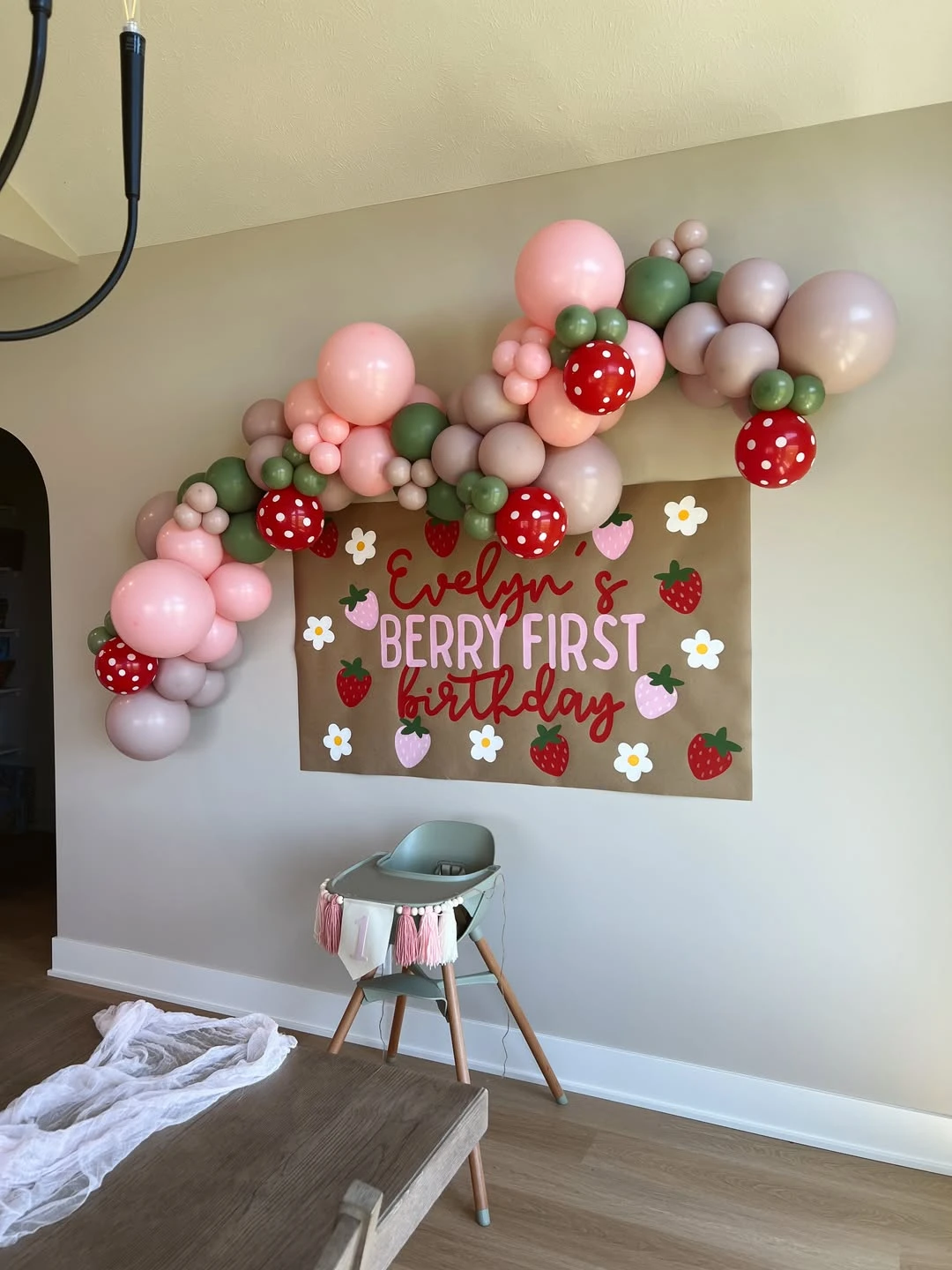 Hand-Painted Kraft Paper Backdrop berry first birthday