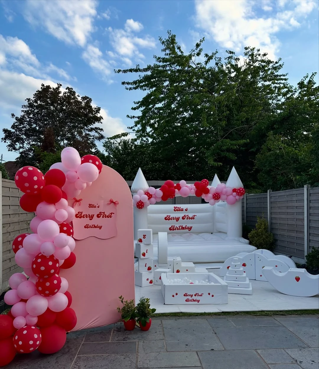 Pink Arch Backdrop Setup berry first birthday