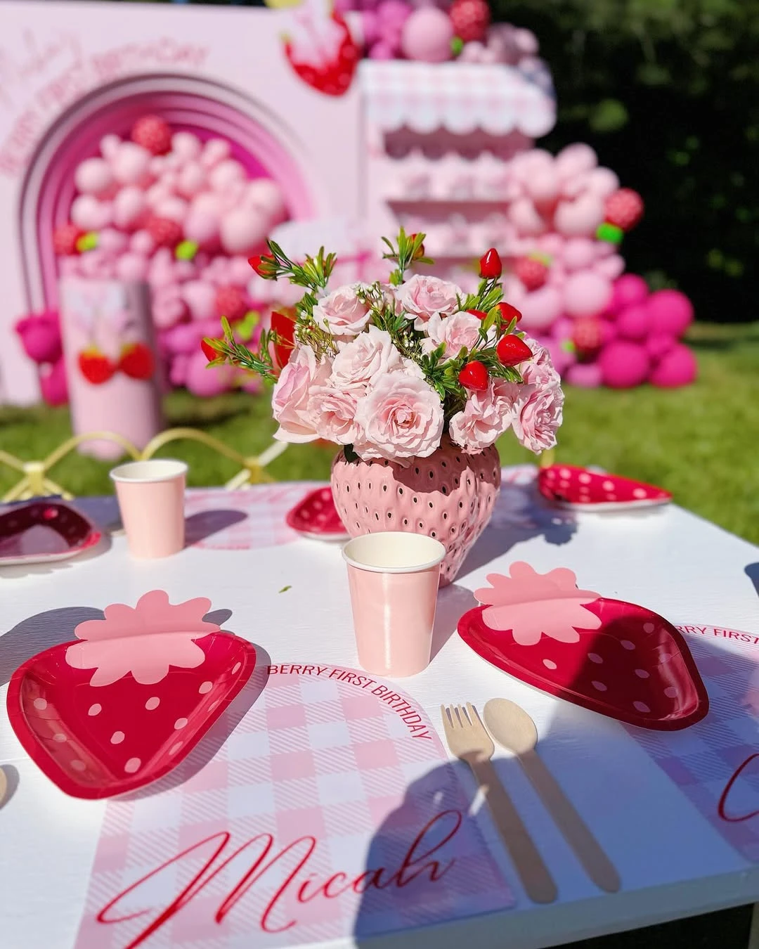 Cottagecore Table Setting berry first birthday