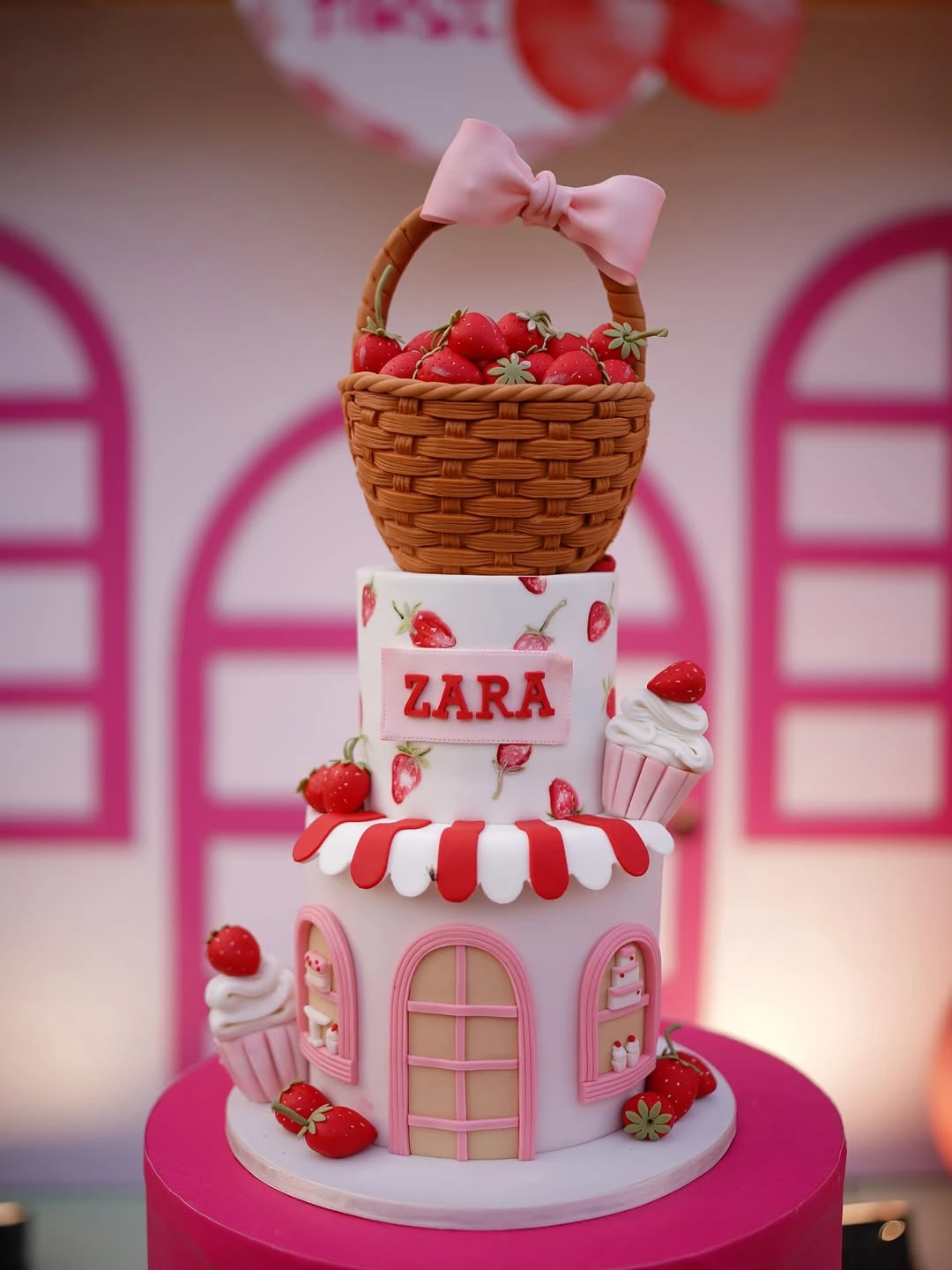 Tiered Strawberry Market Cake berry first birthday