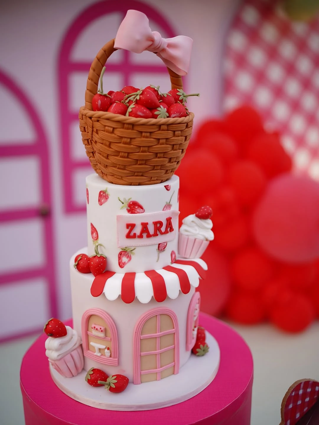 Tiered Strawberry Market Cake berry first birthday
