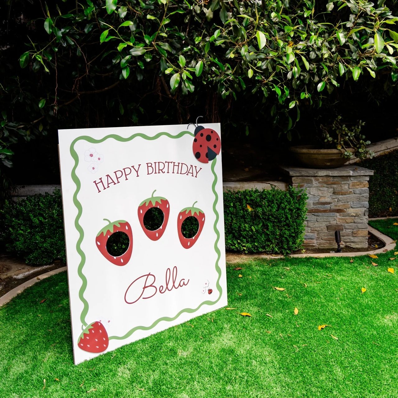 Strawberry Face Cutout Station berry first birthday