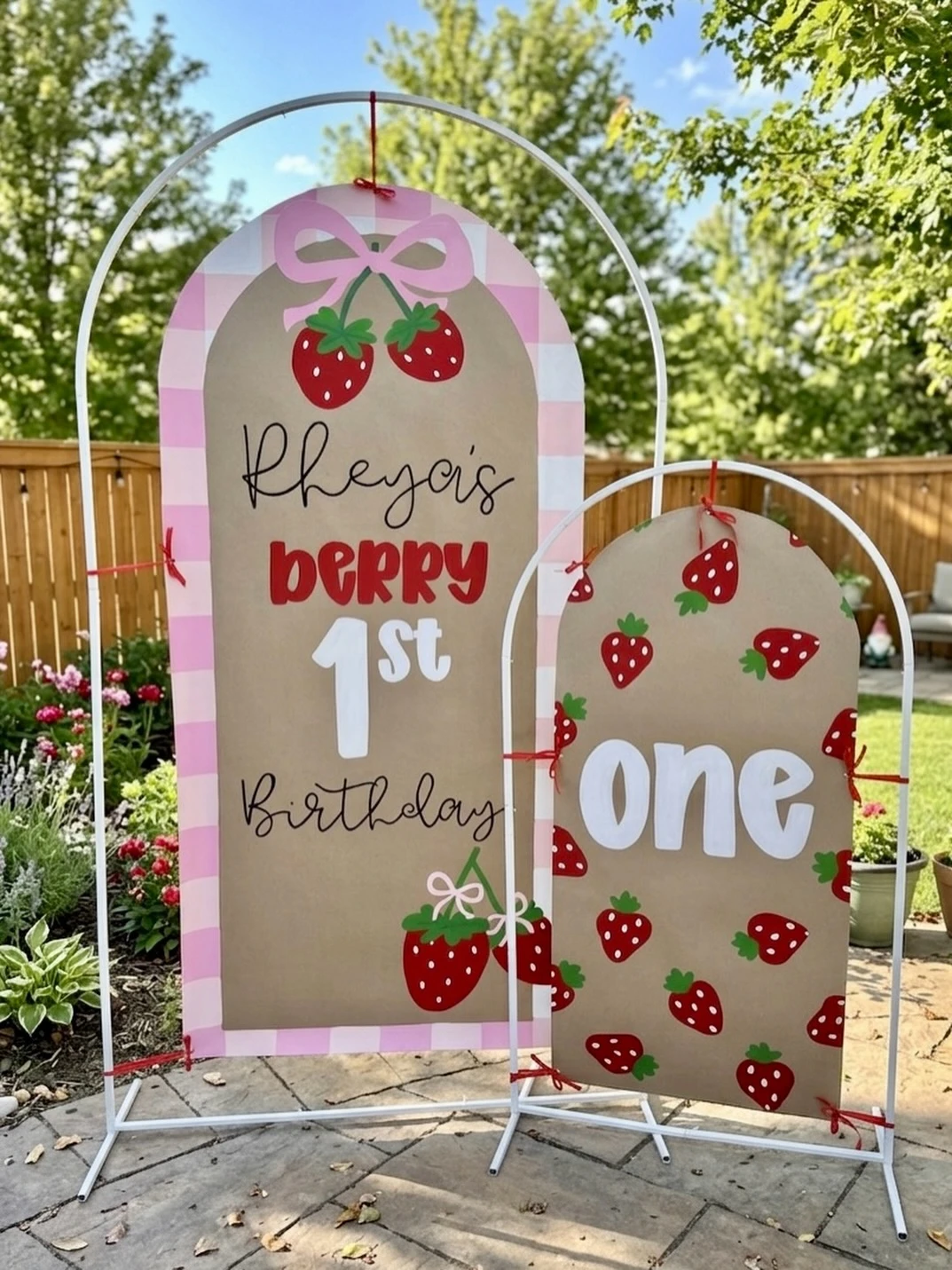 Kraft Paper Arch Signage berry first birthday
