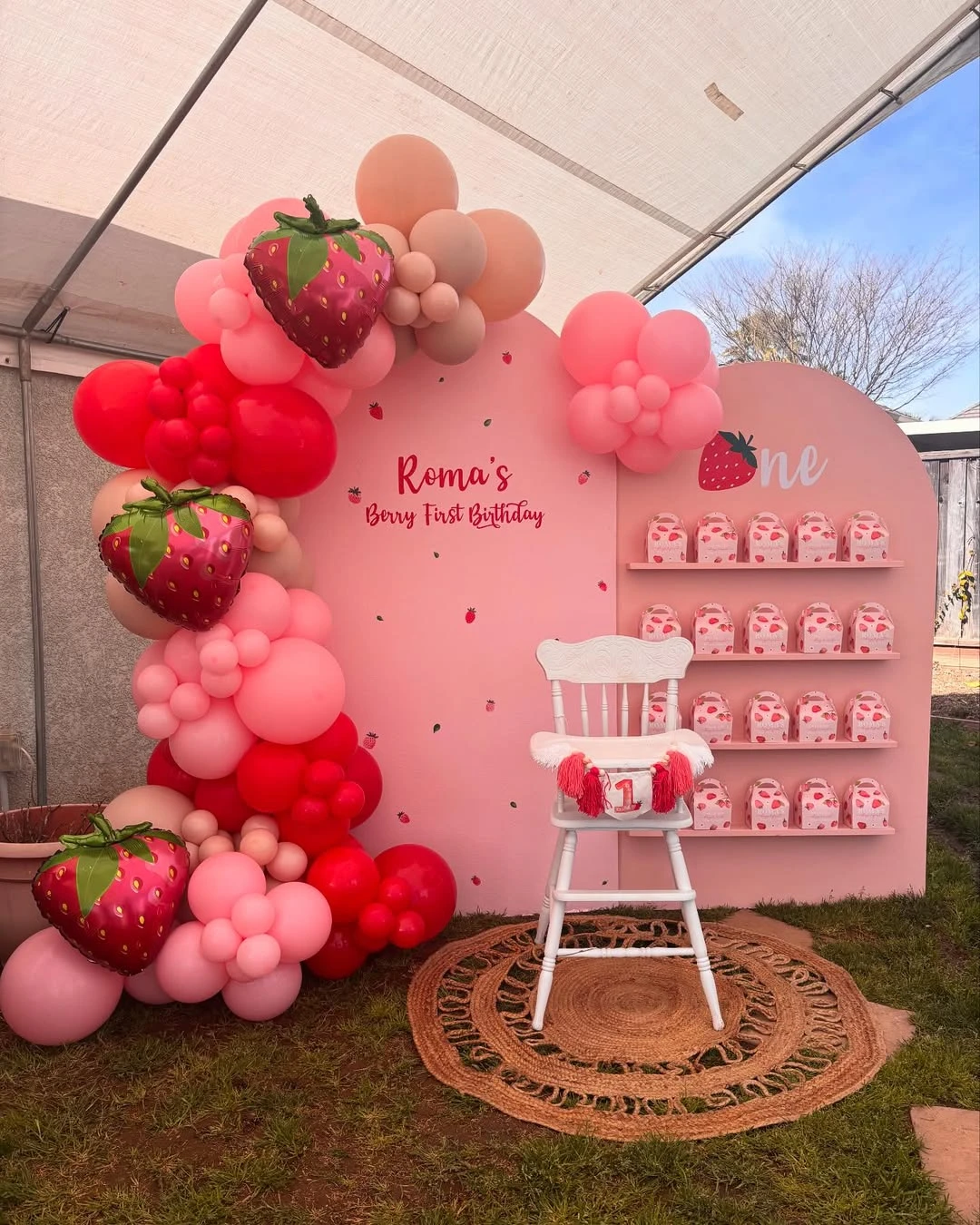 Multi-Functional Backdrop Station berry first birthday