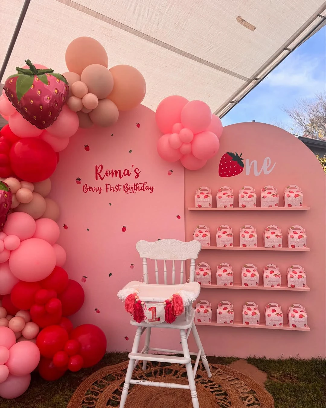 Multi-Functional Backdrop Station berry first birthday