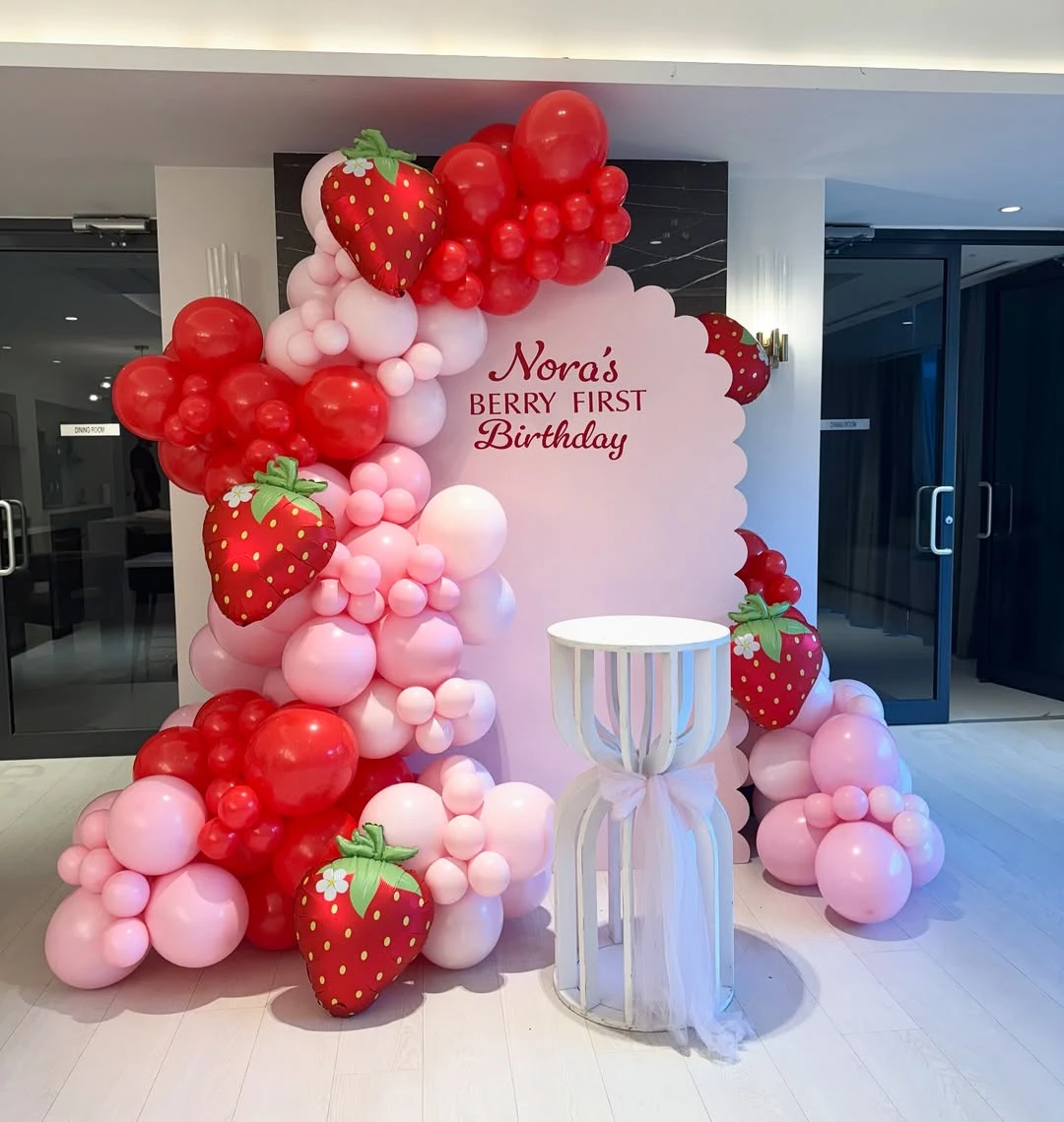 Scalloped Backdrop and Garland berry first birthday