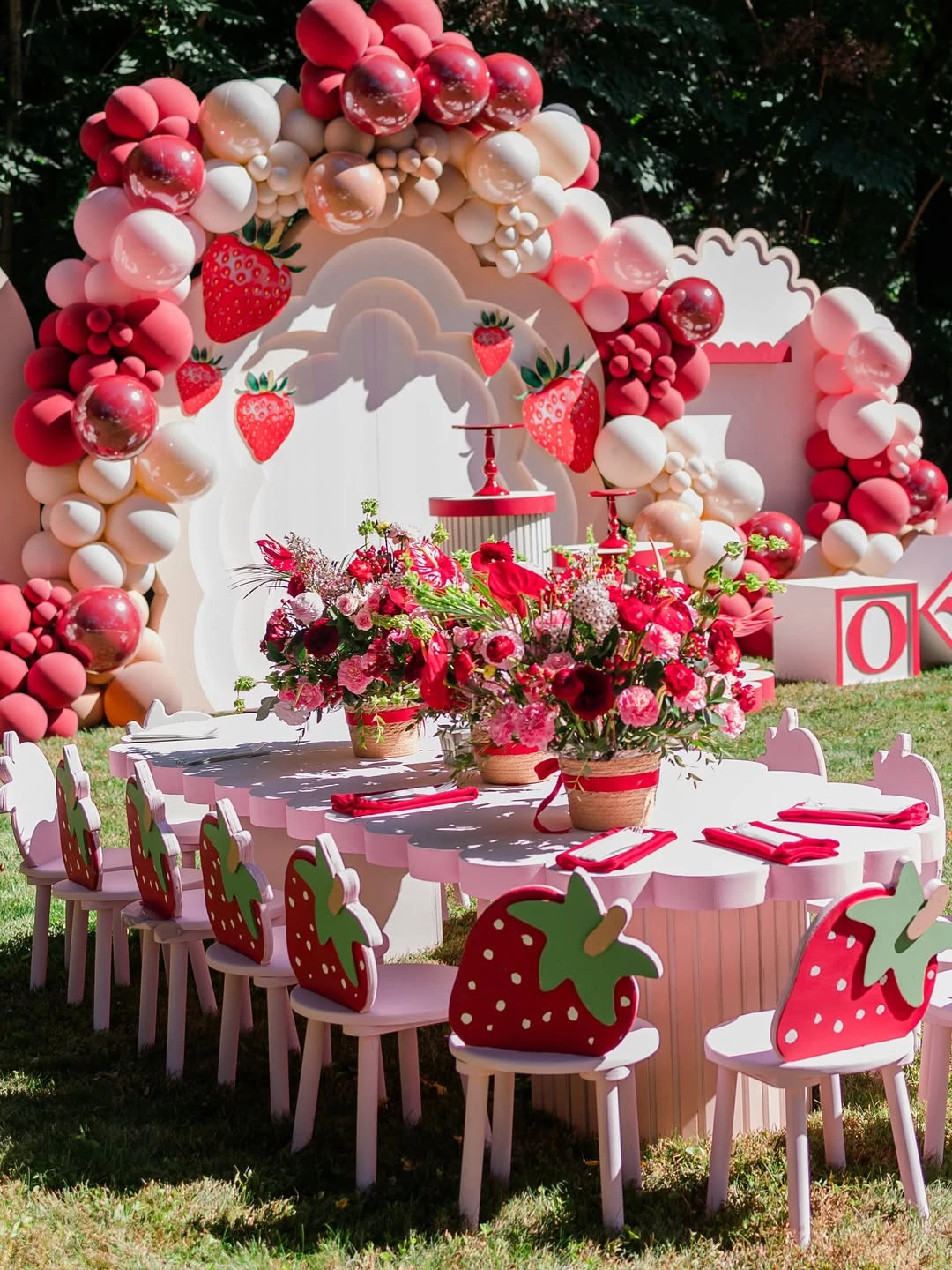 Strawberry-Shaped Chair Accents berry first birthday