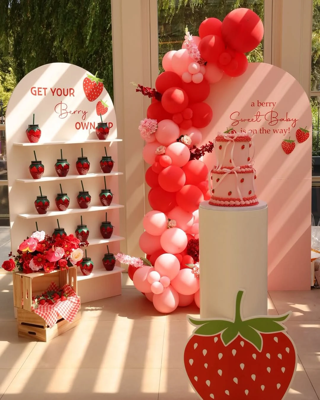 Layered Arched Backdrop Setup berry sweet baby shower