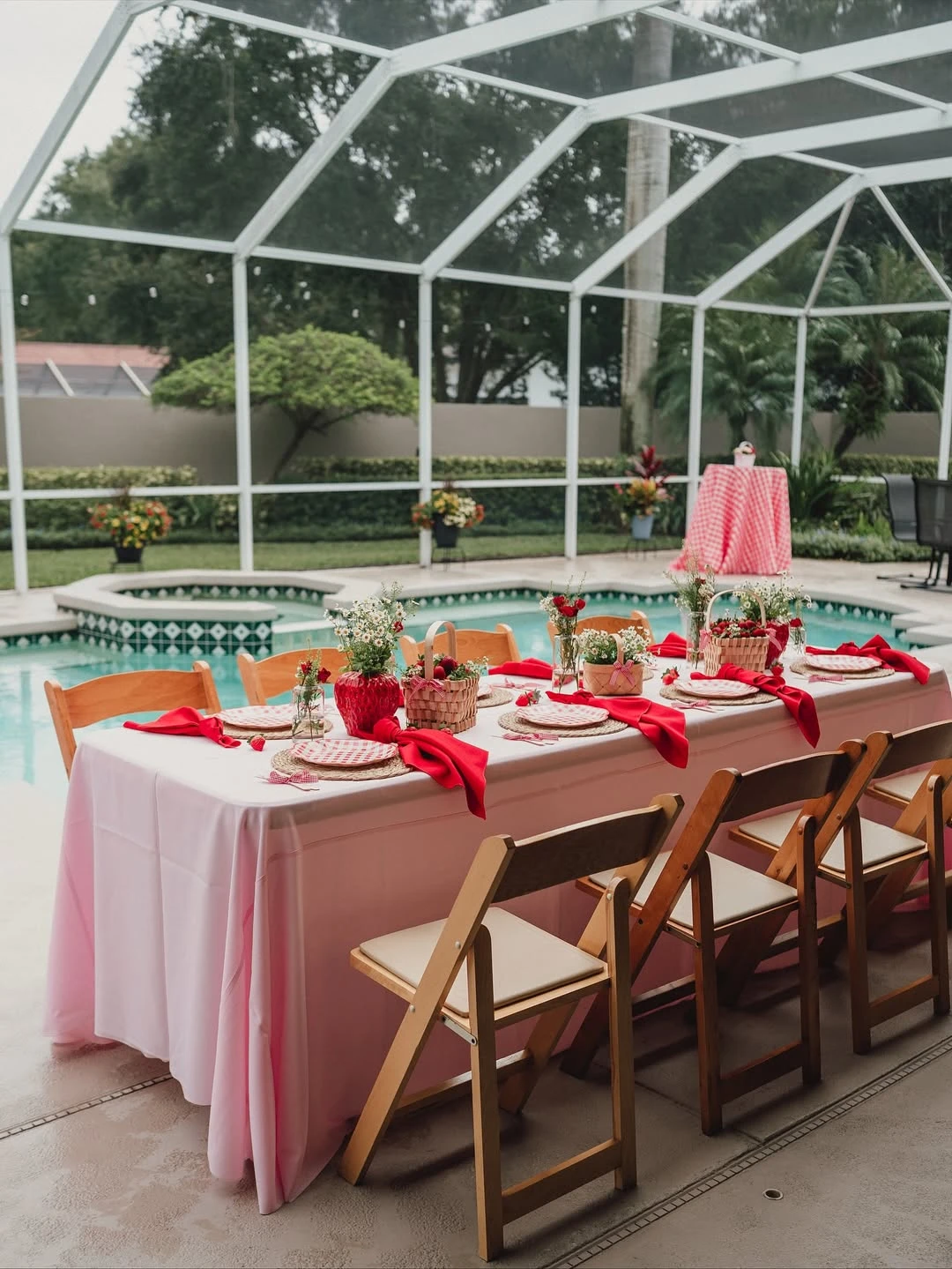 Gingham Garden Dining Setup berry sweet baby shower