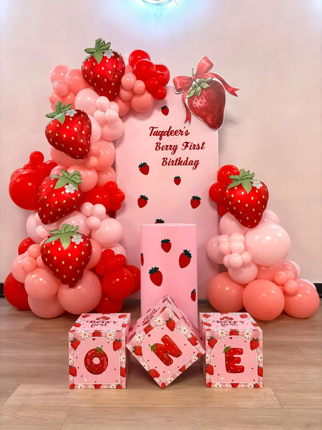 Strawberry Balloon Installation berry sweet baby shower