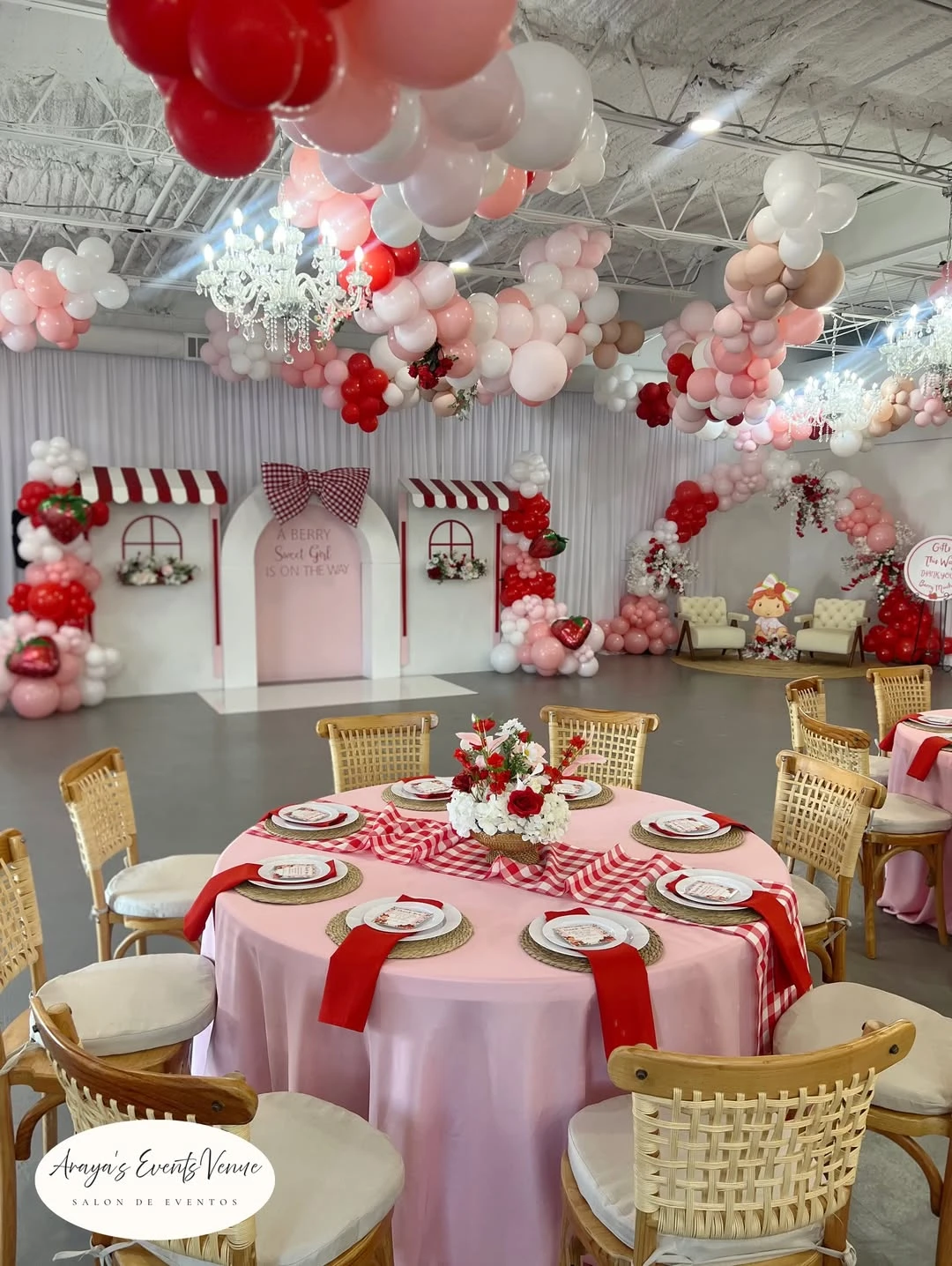 Gingham and Basket Centerpieces berry sweet baby shower