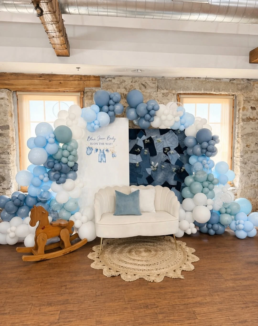 Denim Pocket Photo Backdrop blue jean baby shower