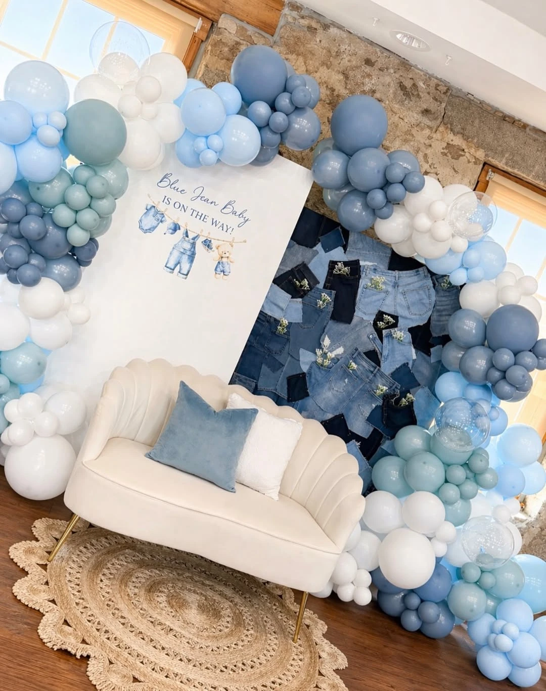 Denim Pocket Photo Backdrop blue jean baby shower