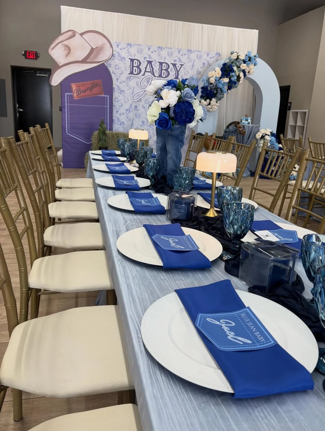 Denim Sleeve Floral Vases blue jean baby shower
