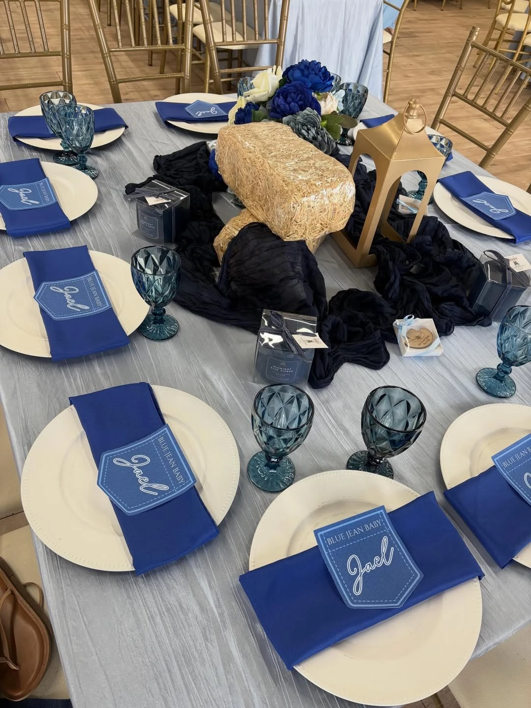 Denim Sleeve Floral Vases blue jean baby shower