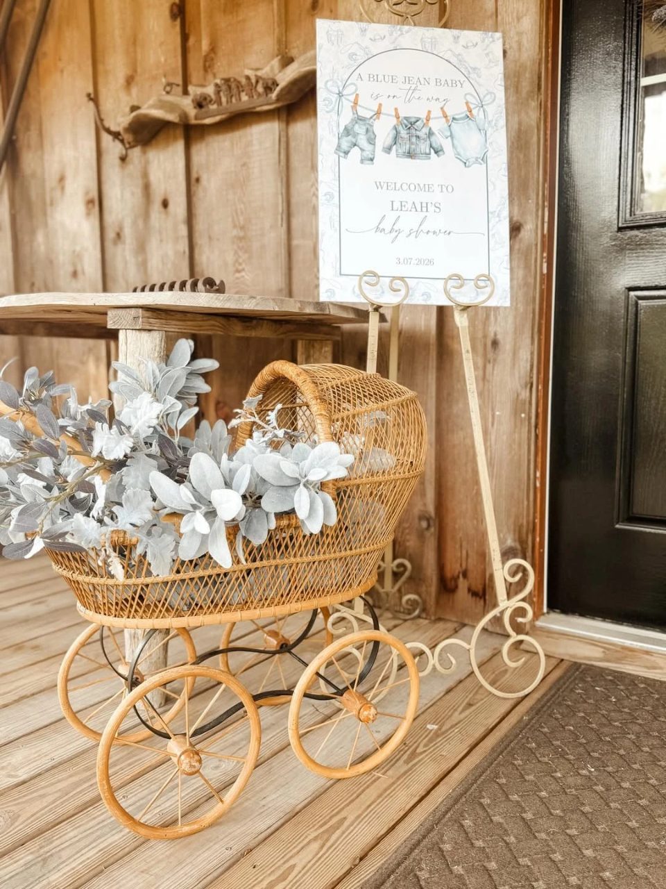 Clothesline Welcome Signage blue jean baby shower