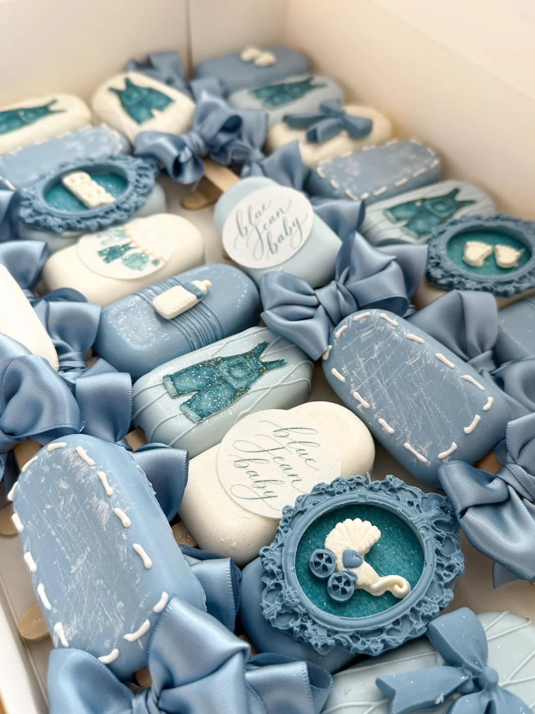 Handheld Distressed Denim Treats blue jean baby shower