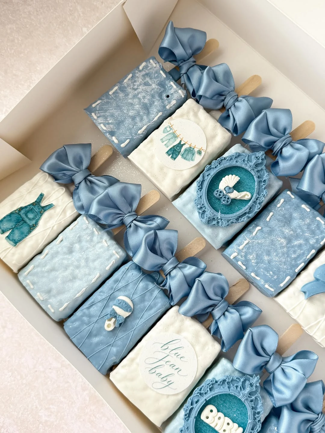 Handheld Distressed Denim Treats blue jean baby shower