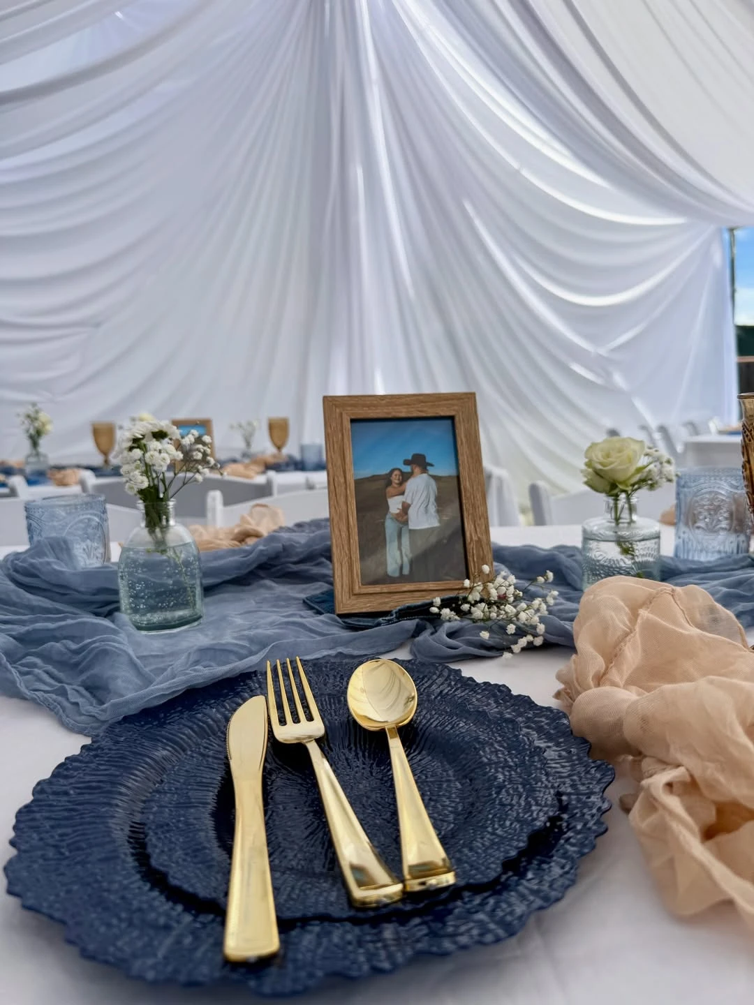 Textured Indigo Table Layers blue jean baby shower