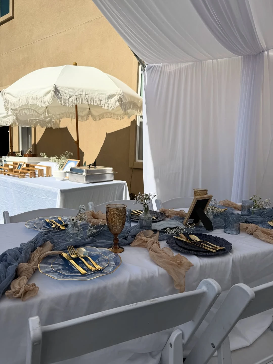 Textured Indigo Table Layers blue jean baby shower