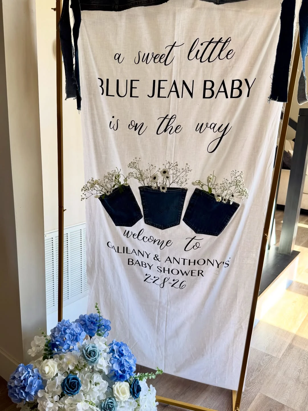Denim Pocket Welcome Banner blue jean baby shower