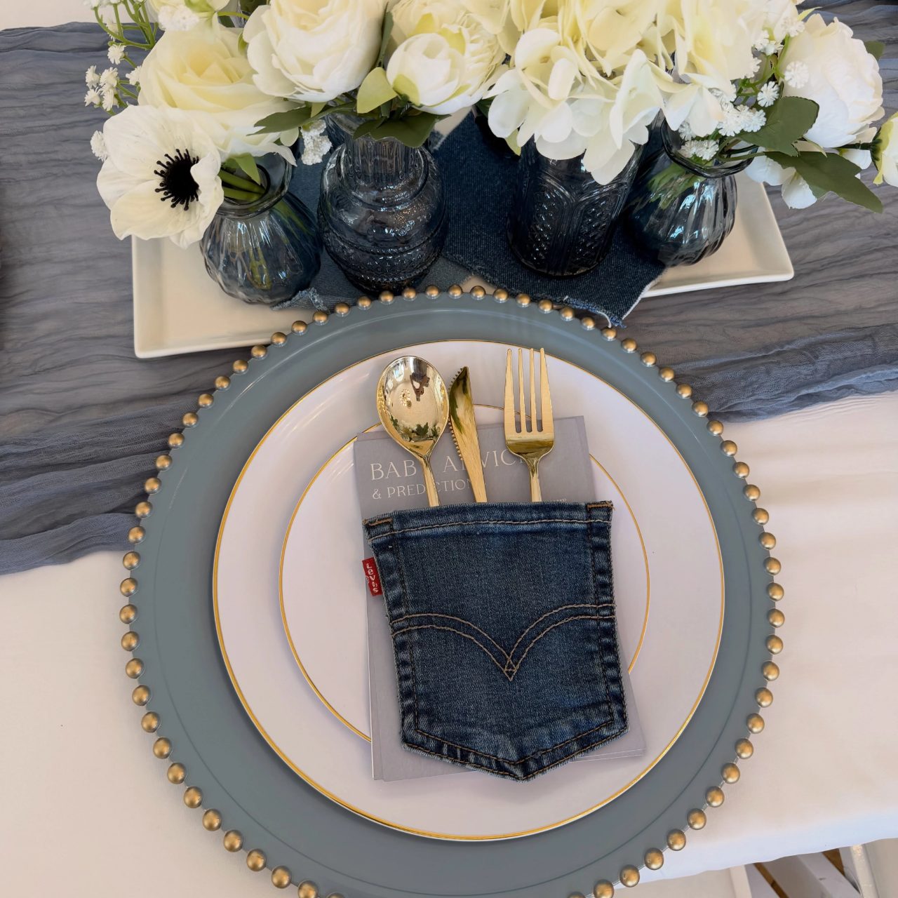 Repurposed Pocket Place Settings blue jean baby shower