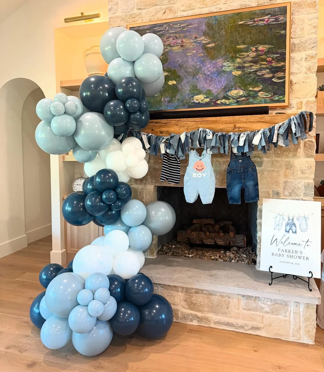 Distressed Fabric Garland Focal Point blue jean baby shower