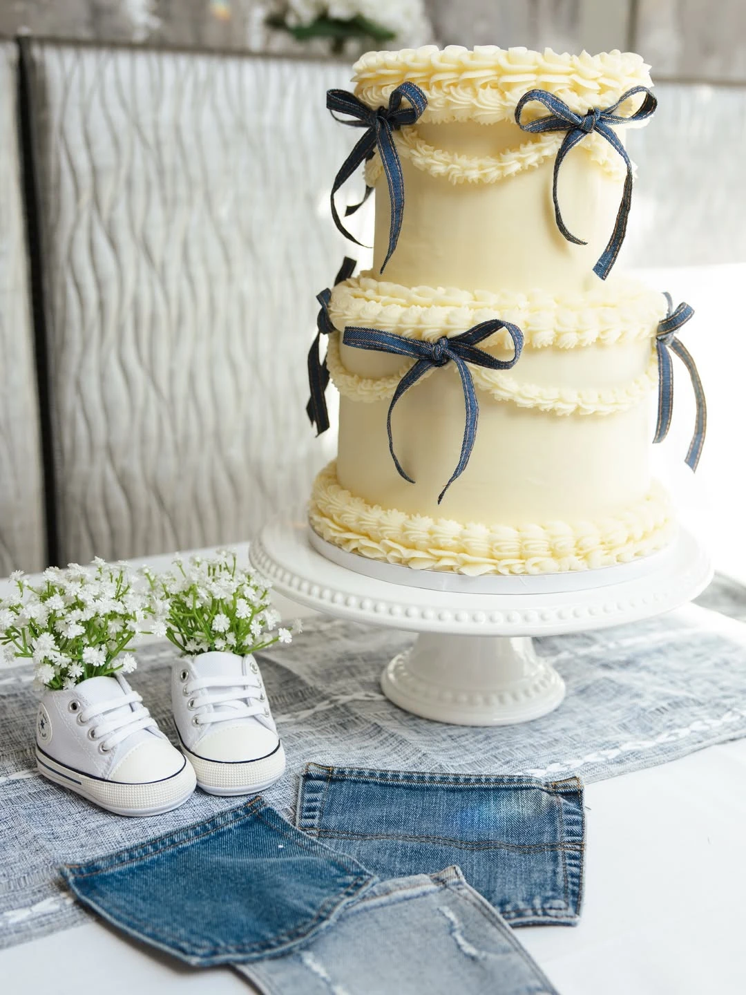 Cream Cake Denim Accents blue jean baby shower