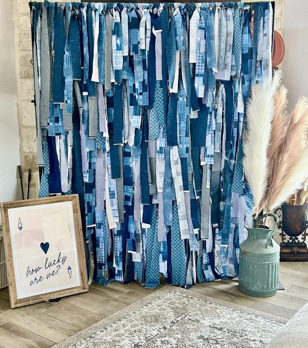 Tattered Denim Ribbon Backdrop blue jean baby shower