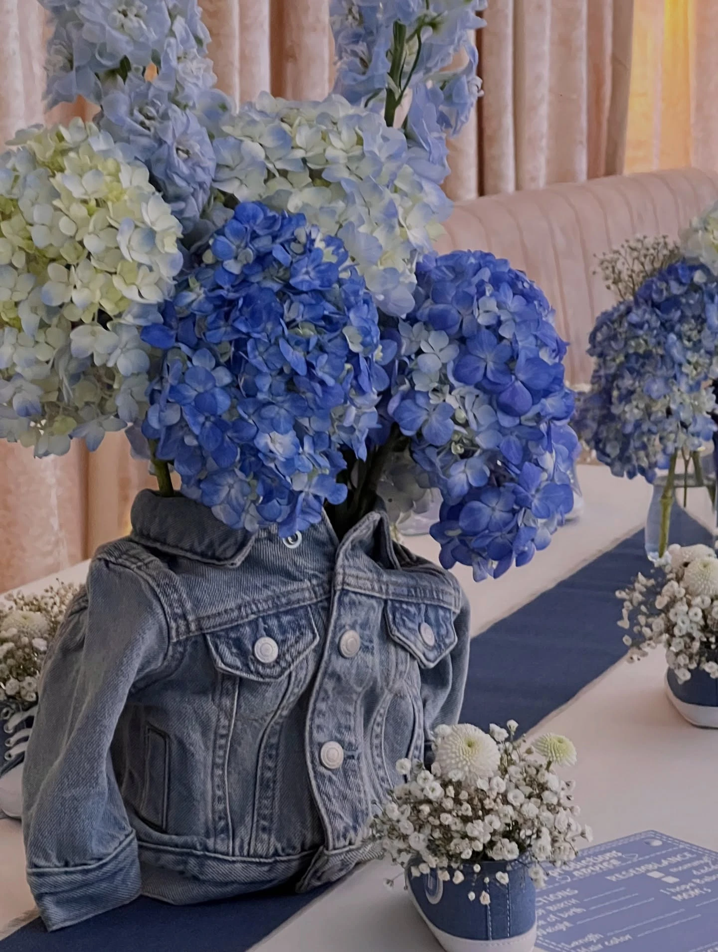 Repurposed Baby Denim Centerpieces blue jean baby shower