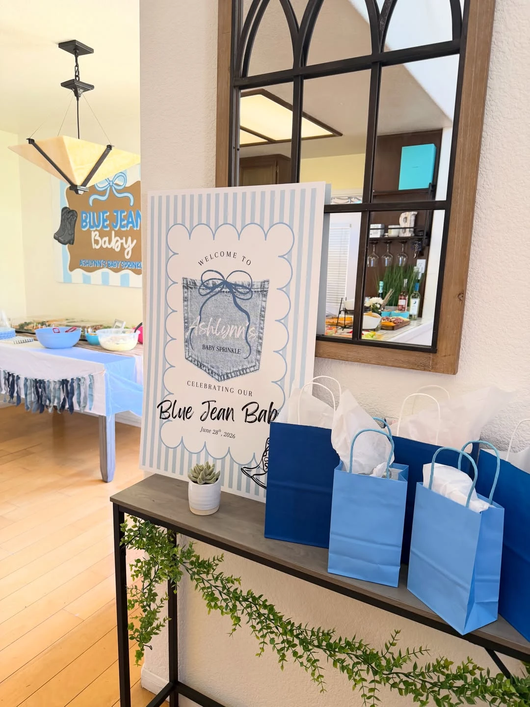Coordinated Entry Table Branding blue jean baby shower