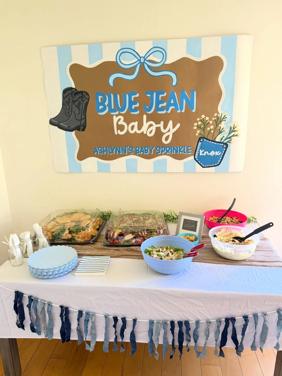 Raw Edge Fabric Garland blue jean baby shower